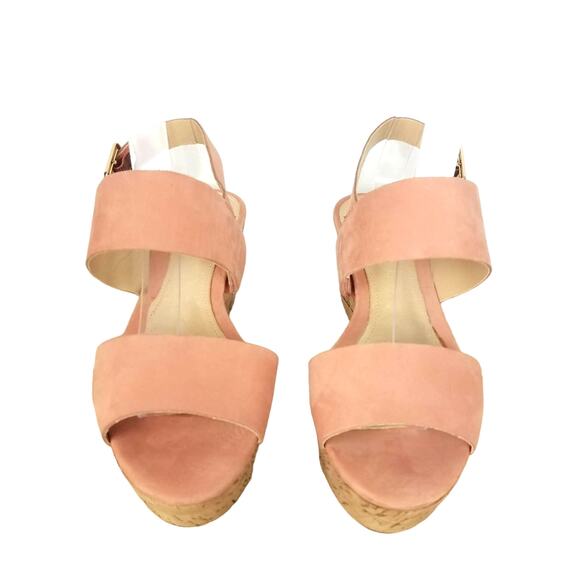 Schutz | Pink Suede Cork Wedge Sandals 8 - Picture 3 of 12